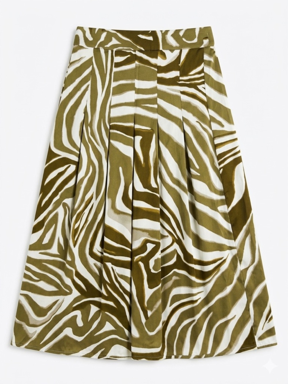 Tahari size medium Olive and White Zebra-Print A-Line Midi Skirt